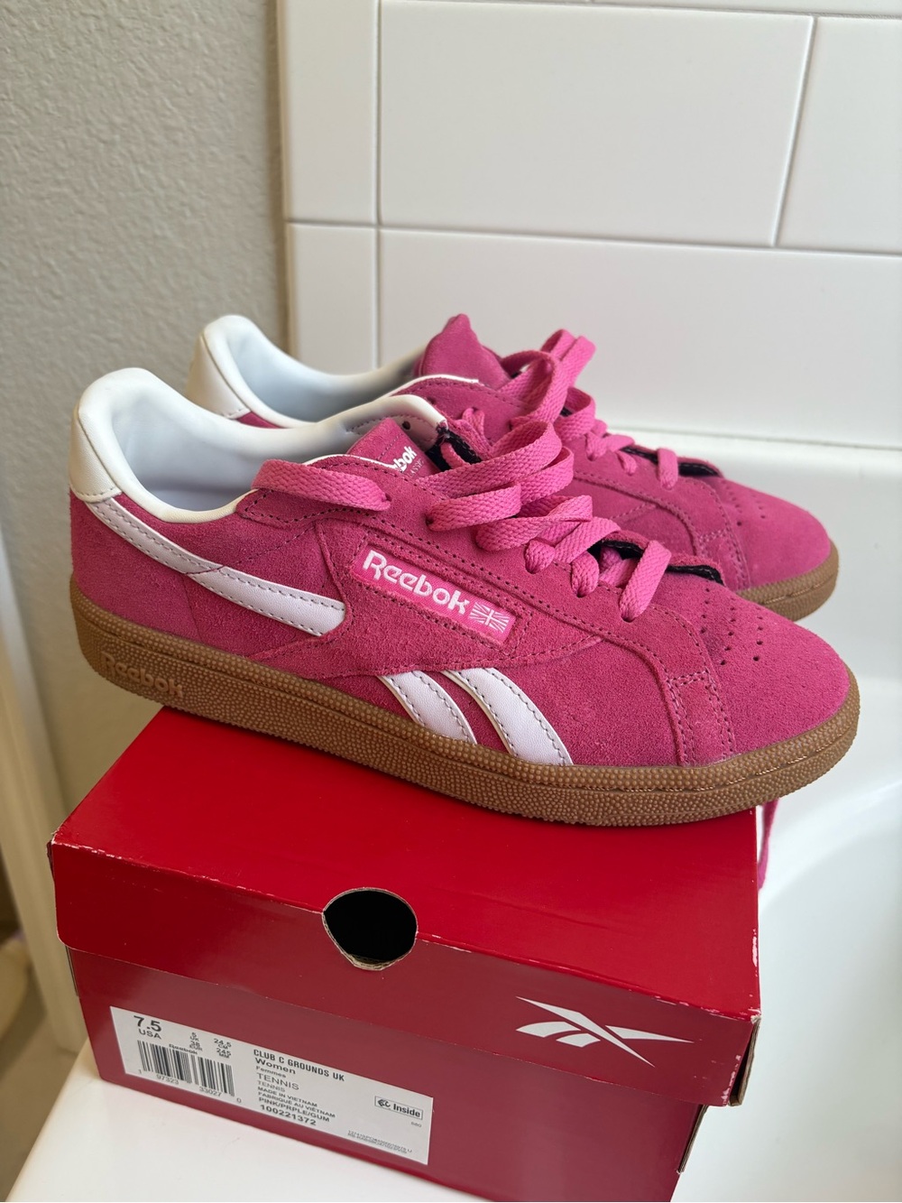 Reebok Hot Pink Suede Low-Top Sneakers with Gum Outsole